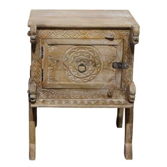 Wanderlust Deco Mesita de noche de madera marr&oacute;n acabado artesanal 50x47x66 cm