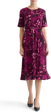 Kasper Floral Belted A-Line Dress in Cerise Multi at Nordstrom, Size 4