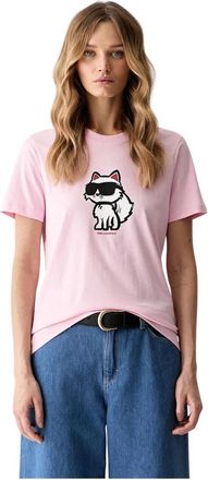 Karl Lagerfeld Ikon Sketch T-shirt - Dames - T-shirts - Roze - L - Katoen - Tops