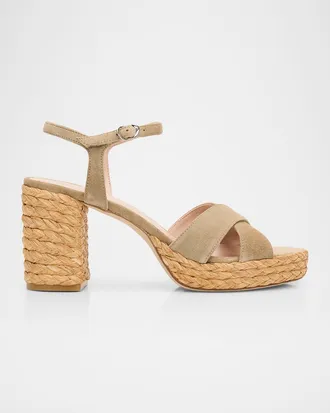 Stuart Weitzman 80mm Dayna Suede Espadrille Platform Sandals