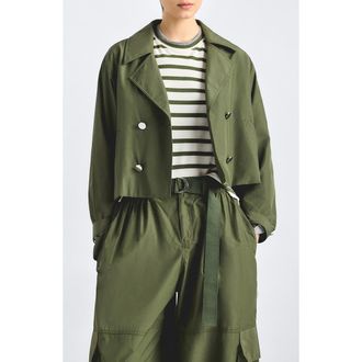 Derek Lam Renata Double Breasted Crop Trench Coat in Fatigue at Nordstrom, Size X-Small