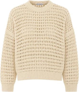 Brunello Cucinelli Truien & Vesten, Dames, Beige, S, Pailletten, Ronde hals gebreide kleding