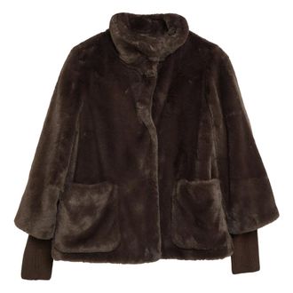s.Oliver Chaqueta de pelo sint&eacute;tico con mangas de punto - Jackets - Mujer - Marr&oacute;n - 3XL