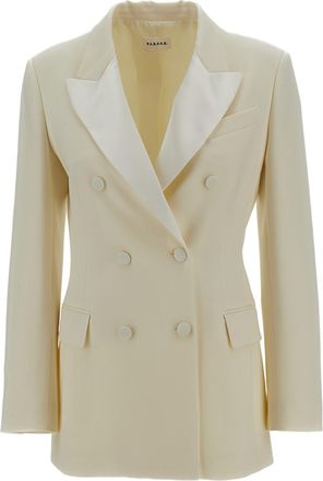 P.A.R.O.S.H. White Satin Lapel Stretch Wool Tuxedo Jacket