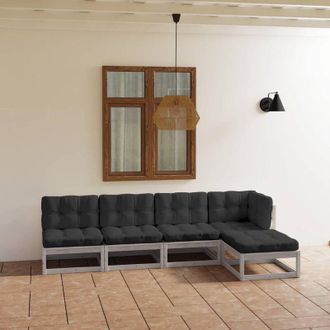vidaXL Juego De Muebles De Jard&iacute;n 5 Pzas Y Cojines Madera Pino Maciza Vidaxl