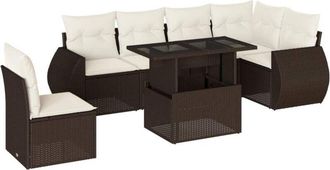 vidaXL Juego De Sof&aacute;s De Jard&iacute;n 7 Piezas Con Cojines Rat&aacute;n Pe Marr&oacute;n Vidaxl