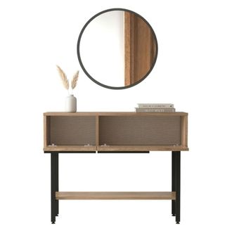 Dmora Mueble De Entrada Recale, Espejo Incluido, Modular, 2 Estantes, 100x30x76h Cm Marr&oacute;n Roble