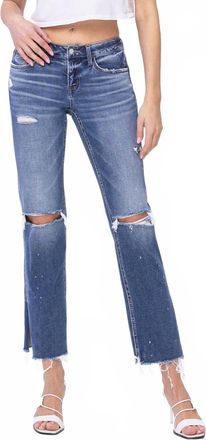 Flying Monkey Novelty Low Rise Distressed Split Hem Straight Jeans In Mediium Wash