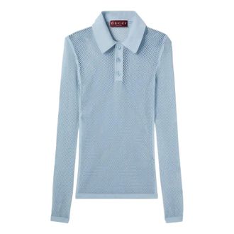 Gucci Embossed Technical Mesh Polo Top Petroleum Blue 821084-XKEPG-4465