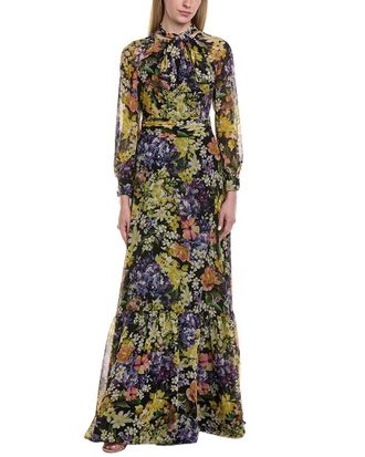 Teri Jon by Rickie Freeman Printed 3/4 Sleeve Maxi Dress