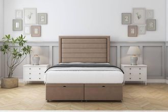 Comfort Beds Anna Plush Ottoman Bed Base-26 Strutted Headboard in Taupe | Size: Small Single