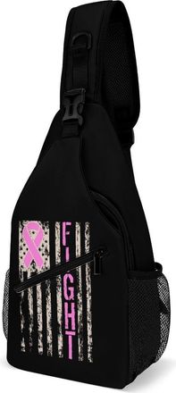 Generic Fight Breast C-ancer US Flag Mens Crossbody Chest Sling Bag for Travel Hiking Lightweight Shoulder Bags with Small Side