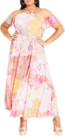 City Chic Vera Cold Shoulder Maxi Dress in Sunset Rose at Nordstrom Rack, Size Xs/14W