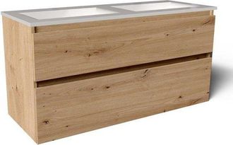 Saniclass Vita Badkamermeubelset - 120x60x46cm - 2 lades - greeploos - 2 wasbakken - zonder kraangaten - overloop - keramiek - rustiek eiken