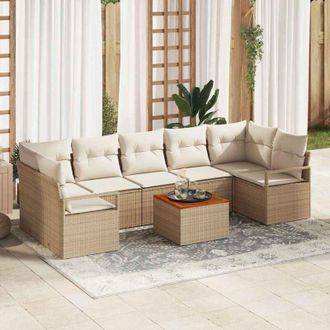 vidaXL Vidaxl - Conjunto De Sof&aacute; De Jard&iacute;n Con Coj&iacute;n 8 Pcs Beige Polirat&aacute;n