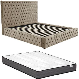 Vente-Unique Letto con contenitore Chesterfield 160 x 200 cm Velluto Tortora + Materasso - duleni