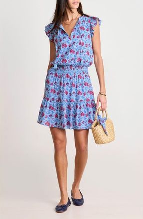 Vineyard Vines Julie Sleeveless Smocked Minidress in Floral Serenity Blue at Nordstrom, Size Medium
