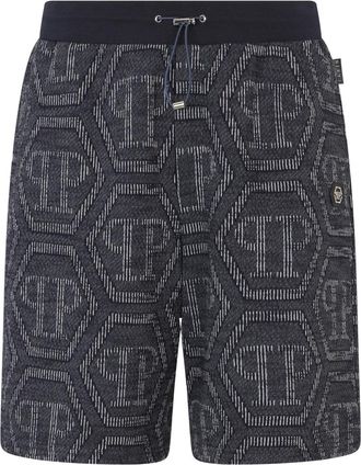 Philipp Plein Jacquard Shorts Monogram - Heren - Korte Broeken - Blauw - XL - Katoen - Korte Broeken