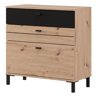 Dmora Aparador Dmora Diani, Con Estante, 3 Cajones, Puerta Corredera, 77x35x78h Cm Roble Marr&oacute;n Nudos