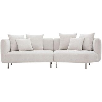 Miliboo Divano design 3-4 posti in tessuto effetto velluto cincill&agrave; beige e metallo cromato IGLESIAS