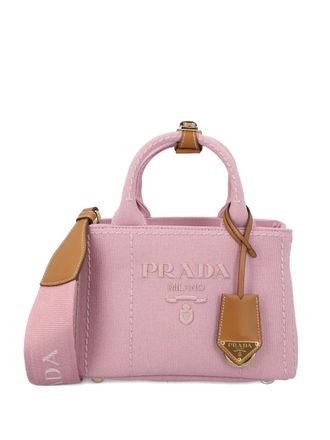 Prada embroidered handle cotton handbag - Pink