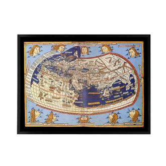 Artery8 World Map 1482 Ptolemy 2nd Century Framed Canvas Wall Art Print | Size: W24 x H32