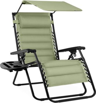 Best Choice Products Oversized Padded Zero Gravity Chair w/ Canopy Headrest Cup Holder Side Tray