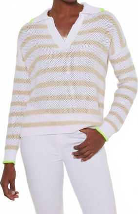 Lisa Todd Womens Stripescape Polo Collar Cotton Sweater In White/almond