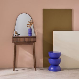 Sweeek Tocador escandinavo efecto madera con espejo redondo, 60cm, nogal