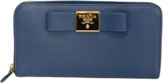 Prada Pre-owned Saffiano Ribbon Long Ziparound Wallet - Dames - Vintage Accessoires - Blauw - ONE Size - Leer - Vintage