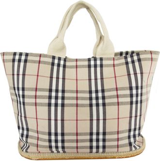 Burberry Beige Multi-Color Canvas Rubber Handbag Tote Bag (Pre-Owned)