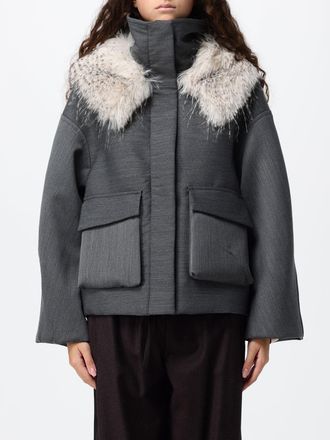 Tela Cappotto corto in misto lana vergine con collo in pelliccia