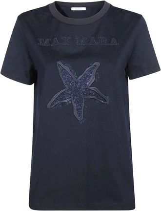 Max Mara Tops, Dames, Blauw, M, Katoen, Logo Detail Katoenen T-shirt