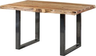 Massivmoebel24 Freeform 5 Tavolo Da Pranzo In Legno Di Sheesham - Sabbiato Natur / Gambe In Ferro U Antracite Lucido 160x90