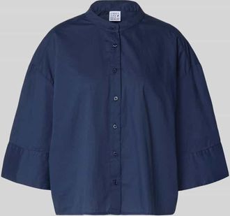 Emily van den Bergh Boxy Fit Bluse mit Stehkragen und 3/4-Arm in Blau, Gr&ouml;&szlig;e 36