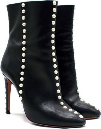 Aquazzura Aquazurra Firenze Black Follie Pearl Boots Size 37.5