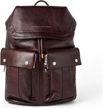Brunello Cucinelli Calfskin leisure backpack in Burgundy at Nordstrom