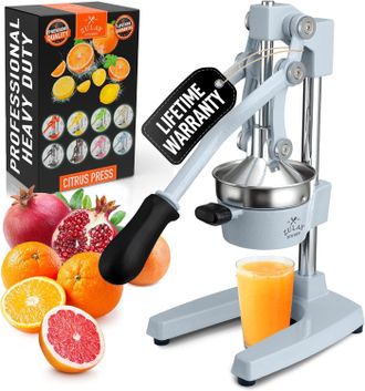 Zulay Kitchen Cast Iron Citrus Juicer Manual Orange Press with Detachable Strainer