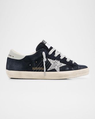Golden Goose Super-Star Suede Glitter Low-Top Sneakers
