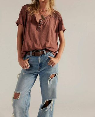 Free People Heirloom Henley Top In Brown