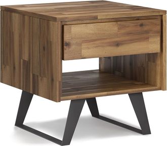 Simpli Home Lowry Solid Acacia Wood & Metal 22In Square Modern Industrial End Side Table