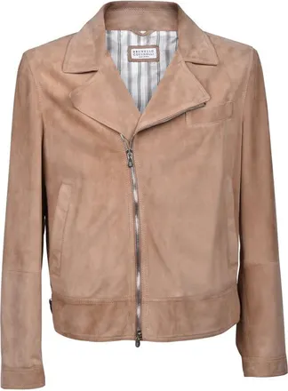 Brunello Cucinelli Tobacco Suede Biker Jacket, Size X-Large