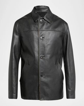 Bottega Veneta Men & apos;s Vintage Taurus Leather Coat