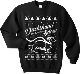 Sanfran Clothing Sanfran - Dachshund Through The Snow Top Christmas Xmas Funny Dog Ugly Jumper Sweater - Medium/Black