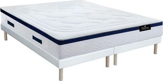 Vente-Unique Conjunto de somier + colch&oacute;n h&iacute;brido de muelles ensacados y memoria de forma MARQUIS de DREAMEA - 30 cm de grosor - 180x200 cm - Azul