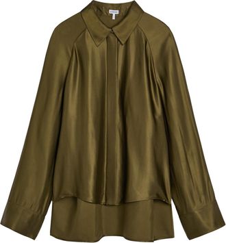 Loewe Cape-effect Satin Shirt - Khaki - 40 (UK12 / M)