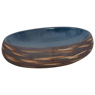 Berkfield Home Countertop Basin Brown & Blue Oval 59x40x15 cm Ceramic | Size: 59 x 40 x 15 cm