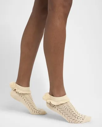 Valentino Garavani Calze Ruffle Pompom Pointelle Ankle Socks