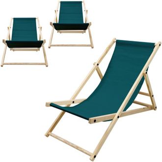 ECD Germany Ecd Germany 3x Sillas De Playa De Madera De Pino 3 Posiciones De Reclinaci&oacute;n Plegable Tumbona Verde Oscuro Tradicional De Sol Para Jard&iacute;n Impermeable 