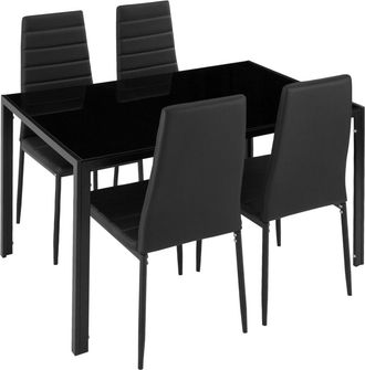 TecTake Conjunto de mesa y 4 sillas acolchadas de acero para comedor, negro